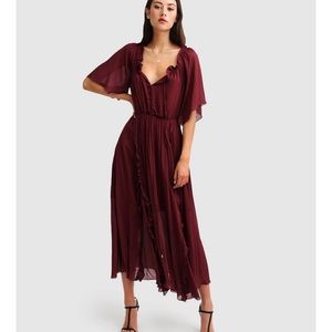 Large Amour Ruffled Midi Dress - Burgundy